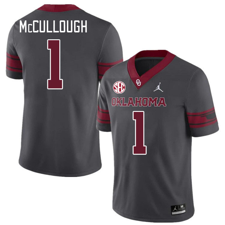 Men #1 Dasan McCullough Oklahoma Sooners 2024 SEC Conference College Football Jerseys-Charcoal